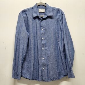 Selected Homme Chambray Button Up Long Sleeve Shirt Mens 16.5 Linen Cotton